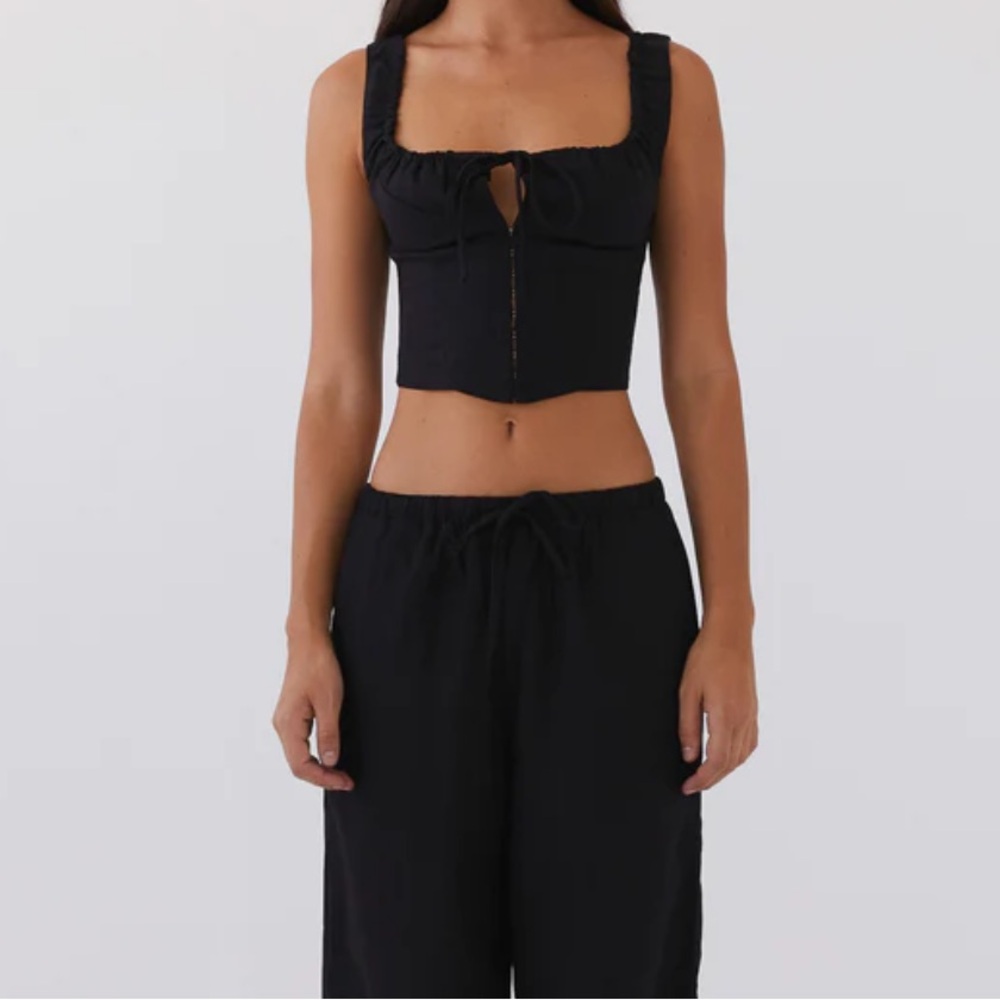 Peppermayo Black Cropped Tie-Front Square Neck Top